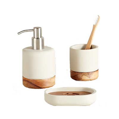 sustainable bath soap dispenser, toothbrush and soap dish